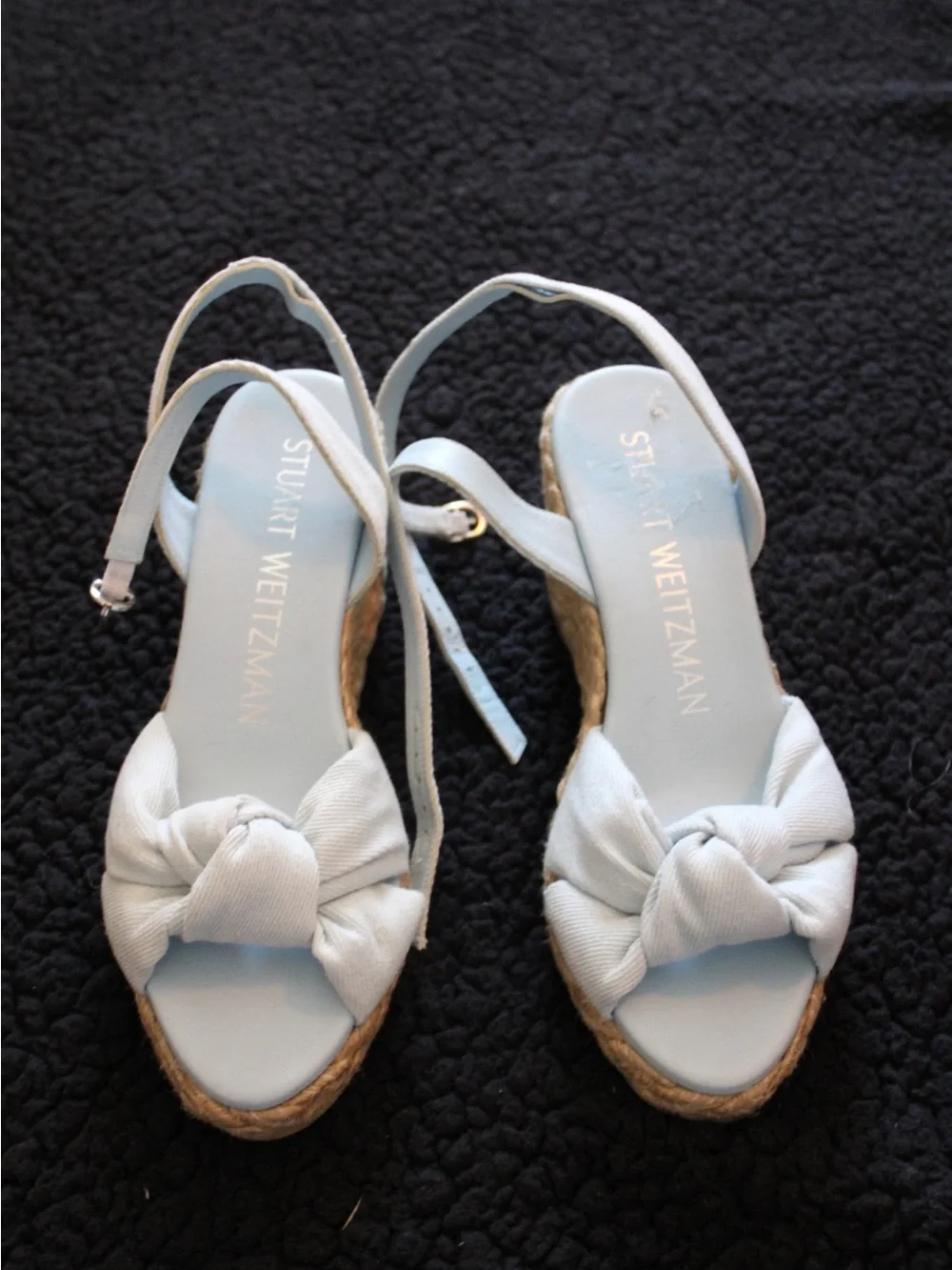 Stuart Weitzman Light Blue Knot Espadrille Wedge Sandals